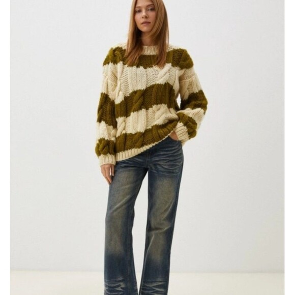 MIRSTORES Handknit Sweater Women's XS Oversized Chunky Cable Knit Fisherman Wool - Picture 9 of 9